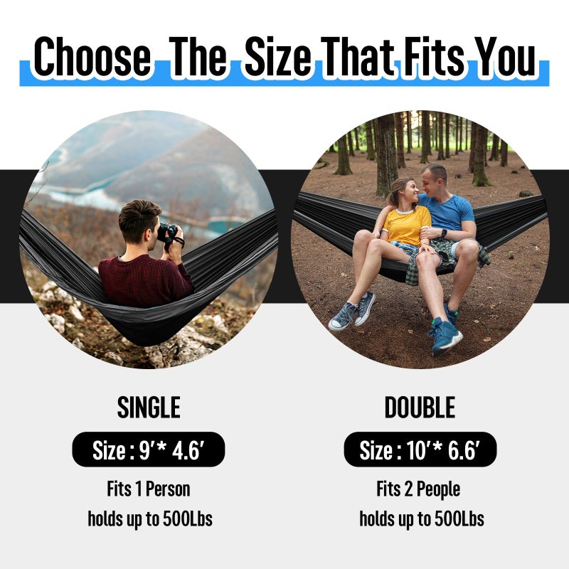 Grassman Camping Hammock Double & Single Portable Hammock with Tree Straps, Lightweight Nylon Parachute Hammocks Camping Accessories Gear for Indoor Outdoor Backpacking, Travel, Hiking, Beach - Image 2
